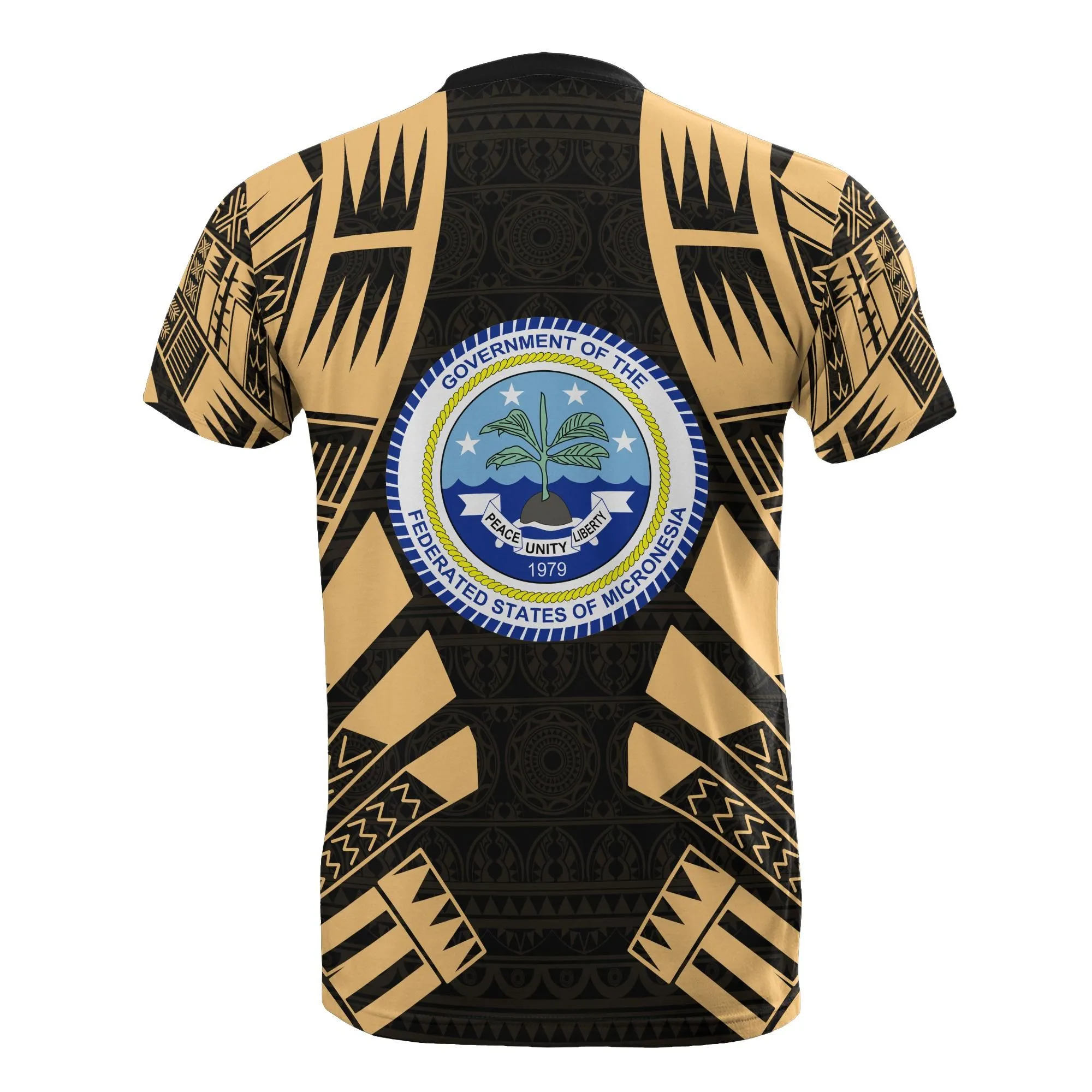 Federated States of Micronesia T-Shirt - F S M Seal Polynesian Tattoo Gold Style