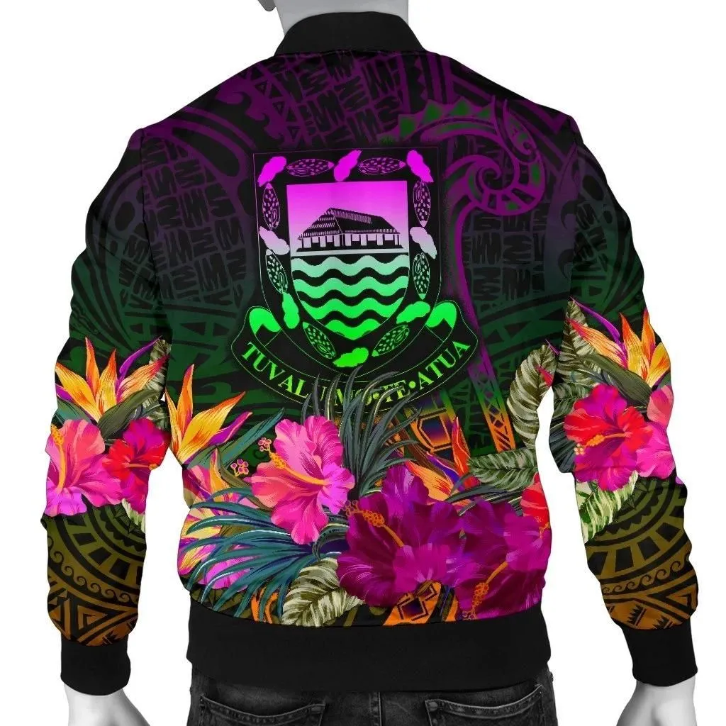 Tuvalu Personalised Men's Bomber Jacket - Summer Hibiscus - BN15