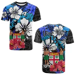 (Custom Text and Number) Fiji Tie Dye T Shirt Polynesian Blue Tribal Creative Tropical Flowers LT13