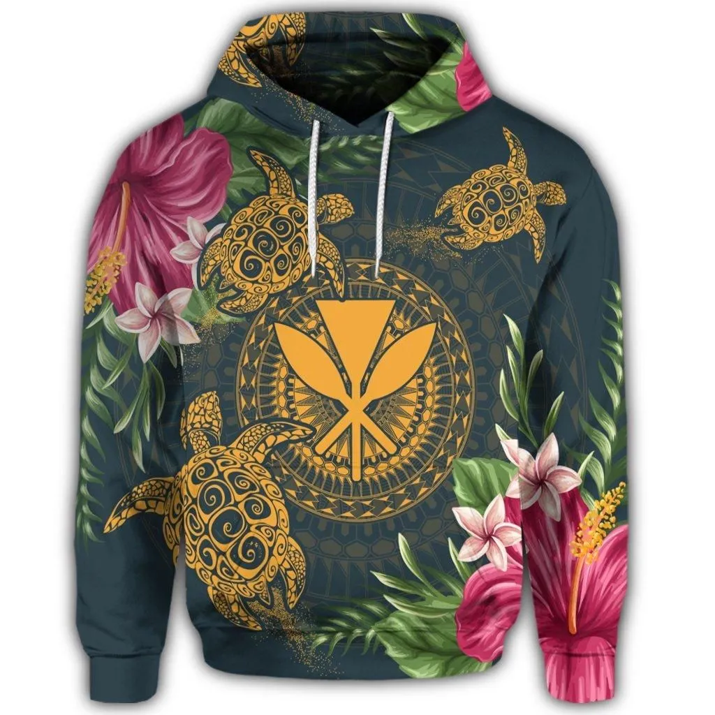 Hawaiian Kanaka Turtle Hibiscus Plumerian Polynesia Hoodie - Alena Style