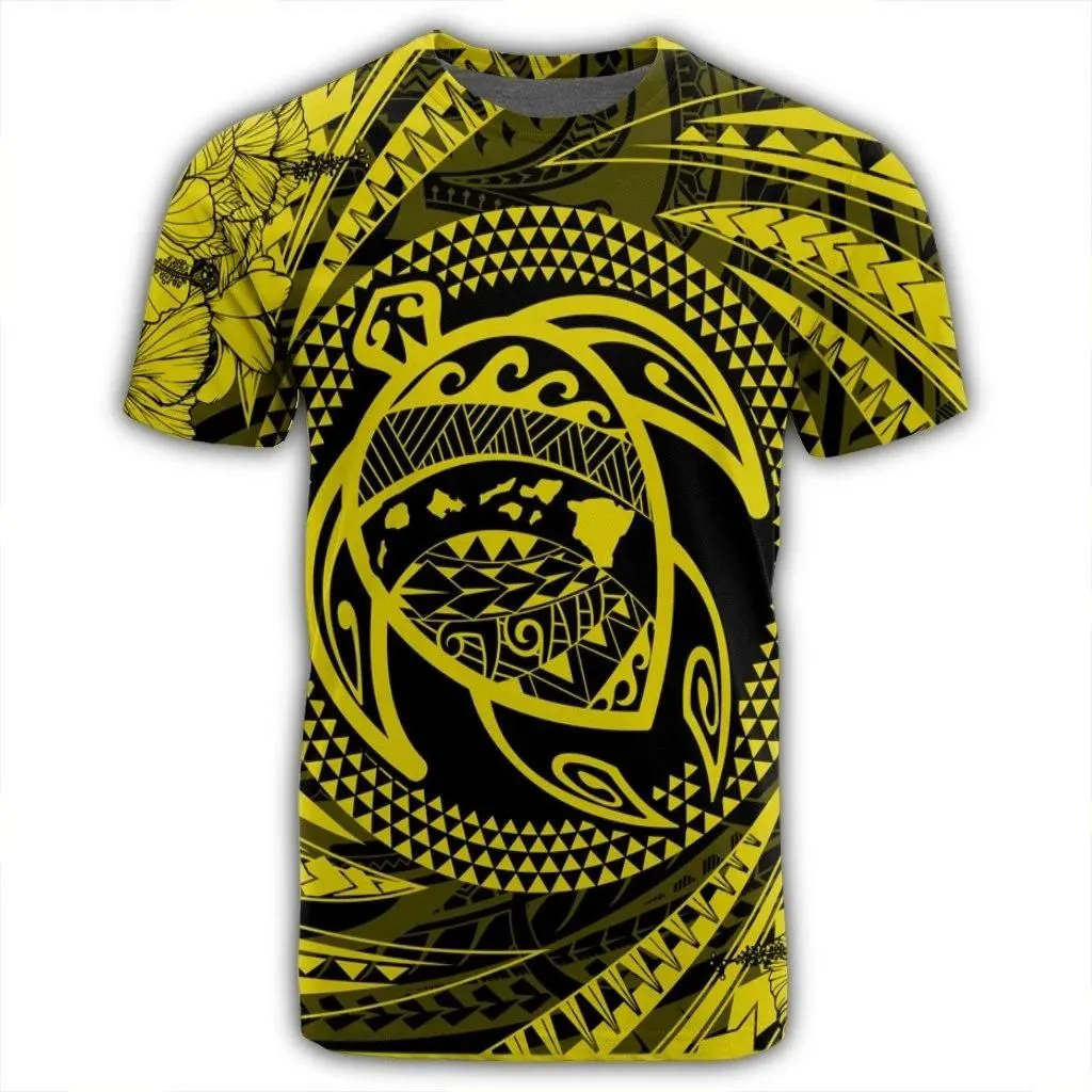 Alohawaii Tee - Hawaiian Kanaka Honu Hibiscus Tornando Polynesian Yellow T-shirt AH - JR