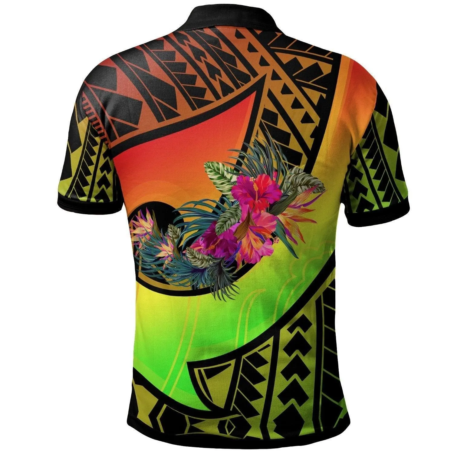 Papua New Guinea Polo Shirt - Polynesian Hook and Hibiscus Reggae