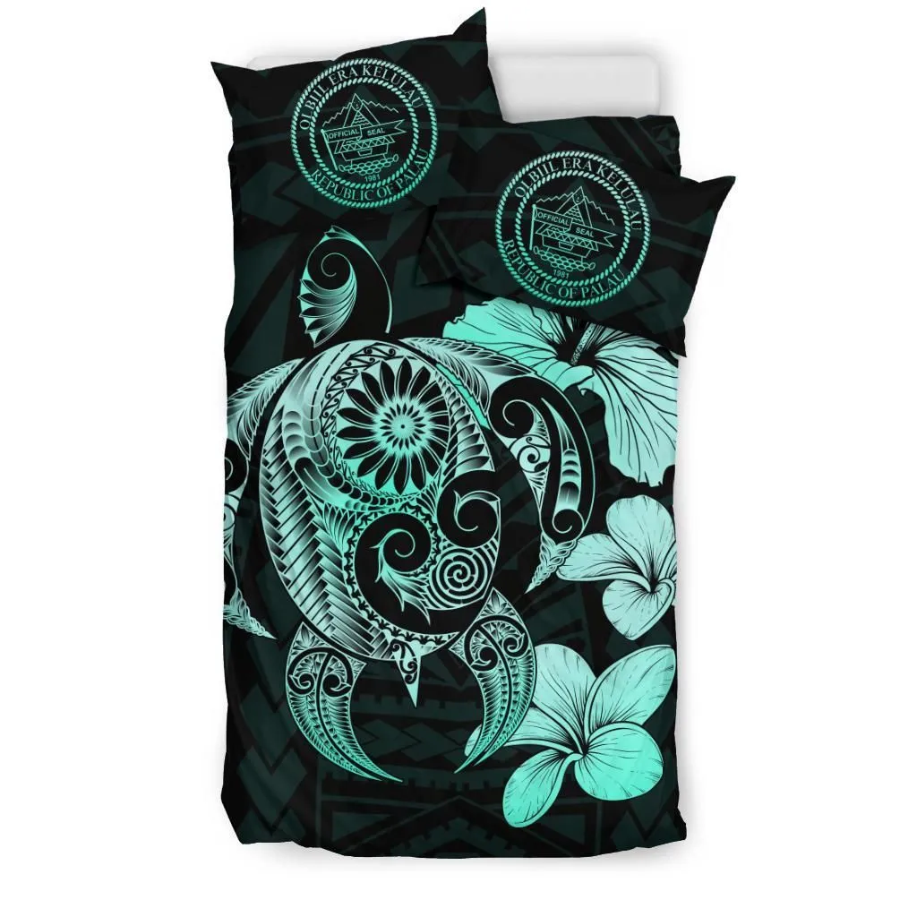FamilyGater Bedding Set - Cover and Pillow Cases Palau Hibiscus Plumeria Mix Polynesian Turquoise Turtle - J1