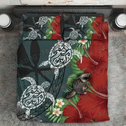 Hawaii Map Turtle Hibiscus Plumeria Polynesian - Bedding Set