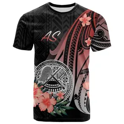 American Samoa T shirt - Red Polynesian Hibiscus Pattern Style