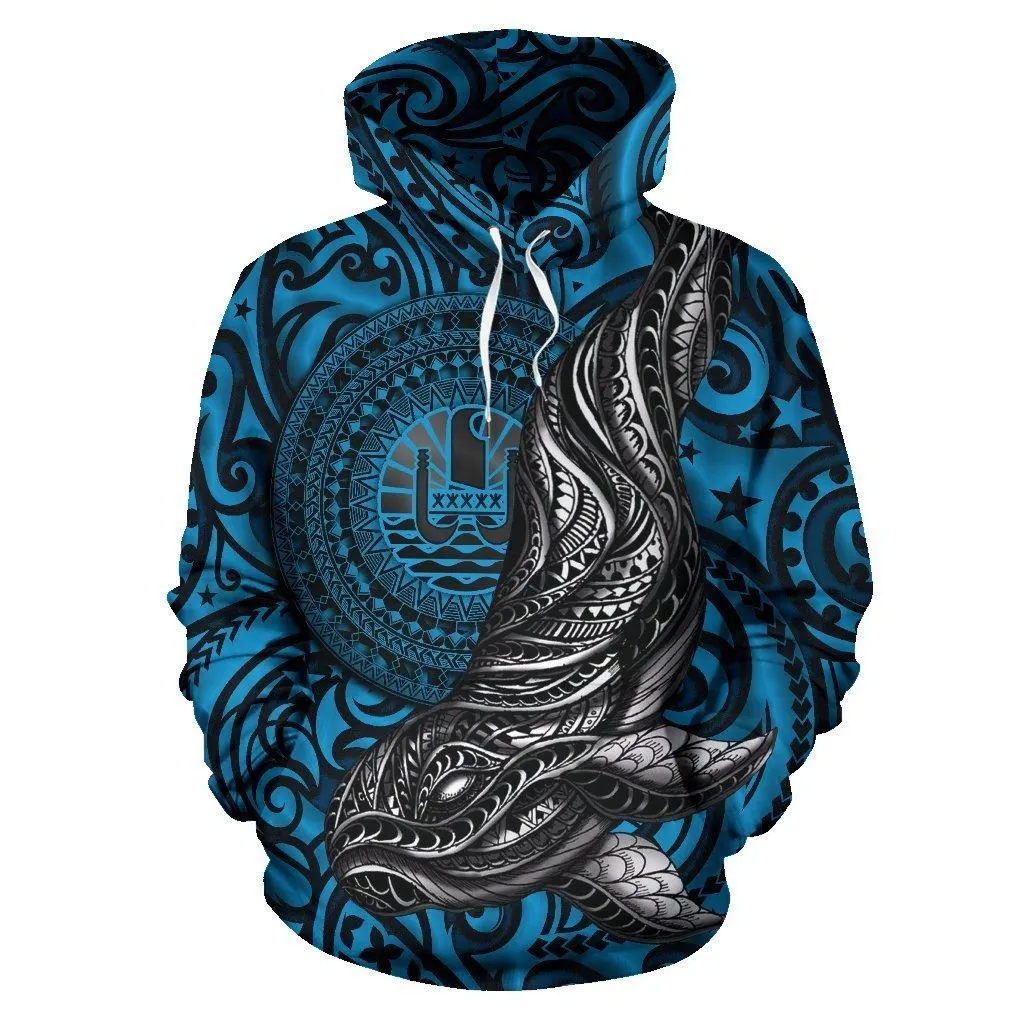 French Polynesia Hoodie, Blue Whale Tattoo Pullover Hoodie