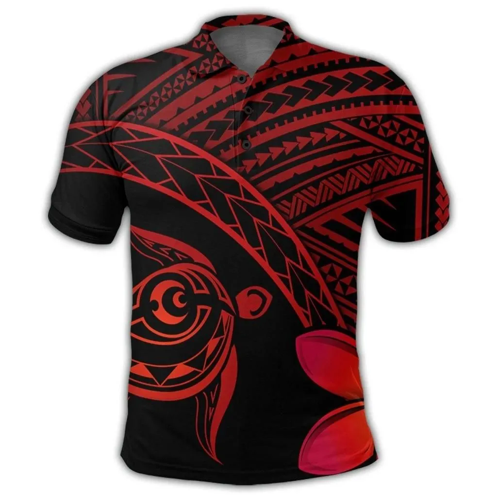 Alohawaii Shirt - Hawaiian Turtle Plumeria Kakau Polynesian Quilt Polo Shirt Neo Red AH - J0R
