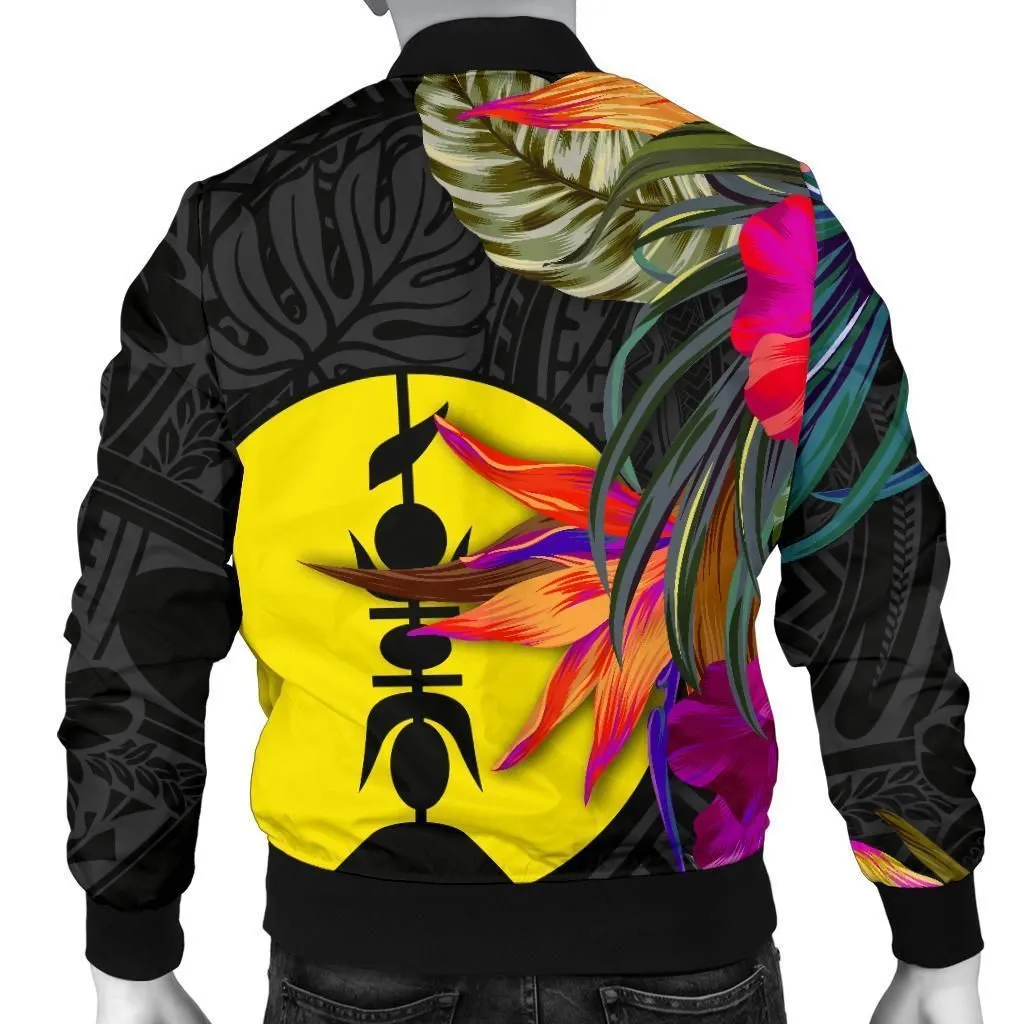New Caledonia Mens Bomber Jacket - Polynesian Hibiscus Pattern