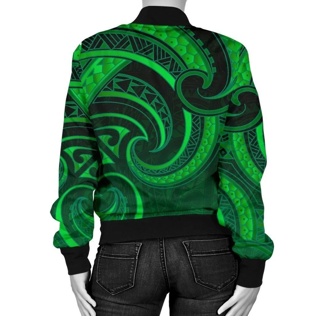 New Zealand Maori Mangopare Women Bomber Jacket Polynesian - Green