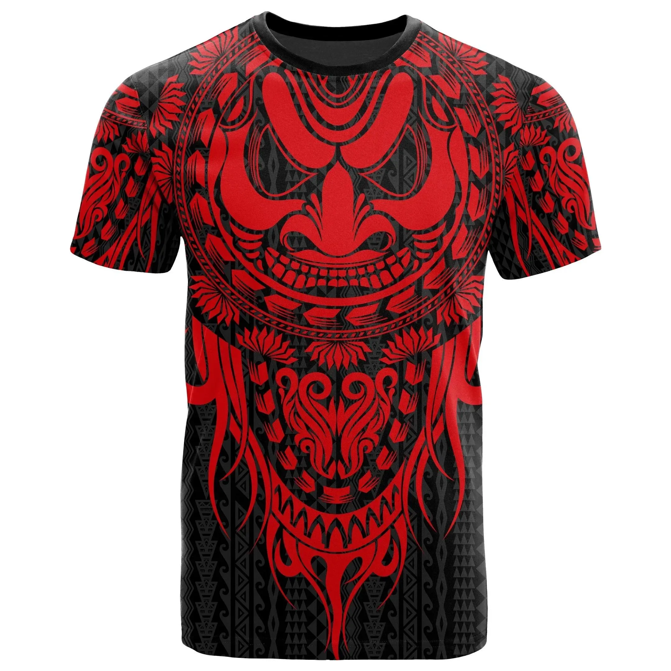 Polynesian All Over T-Shirt - Tattoo Tiki Mask Red - BN12