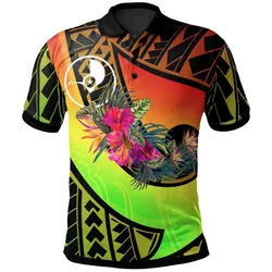 Yap Polo Shirt - Polynesian Hook and Hibiscus Reggae