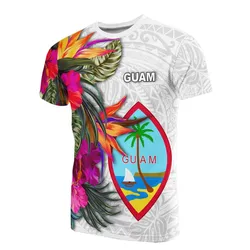 Guam T-Shirt Polynesian Hibiscus White Pattern