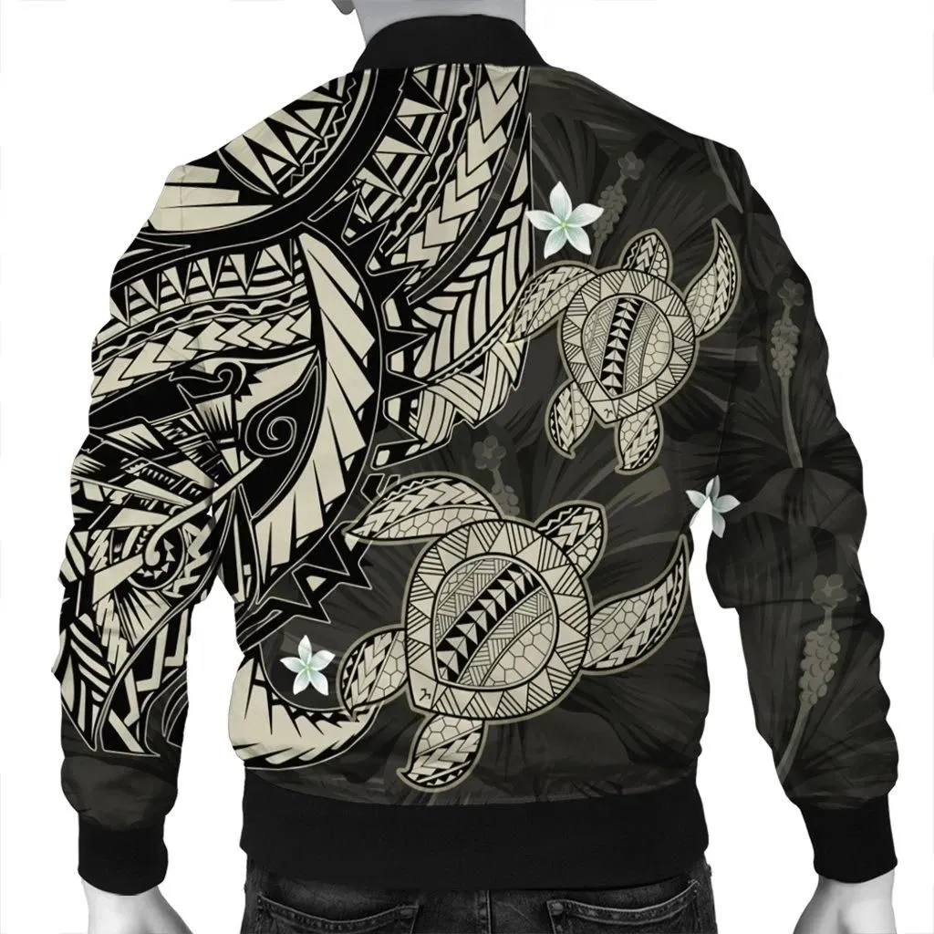 Alohawaii Jacket - Hawaii Polynesian Turtle Hibiscus Bomber Jacket - Beige - AH - J4R