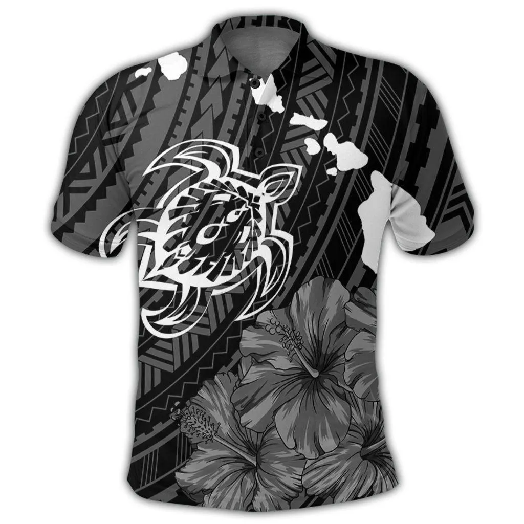 Hawaiian Hibiscus Sea Turtle Swim Polynesian Polo Shirt