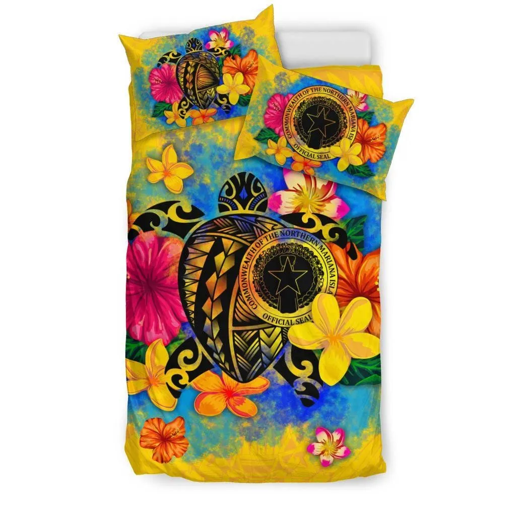 FamilyGater Bedding Set - Cover and Pillow Cases The Northern Mariana Islands Polynesian - Turtle with Plumeria and Hibiscus - BN15