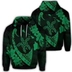 Alohawaii Hoodie - Hawaiian Map Hibiscus Turtle Fish Hook Polynesian Hoodie Green - AH - J5R