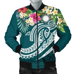 Marshall Islands Polynesian Mens Bomber Jacket - Summer Plumeria (Turquoise)