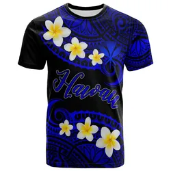 Hawaii Custom Personalised T-Shirt - Plumeria Polynesian Vibe Blue