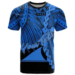 Tokelau Polynesian Custom Personalised T-Shirt - Tribal Wave Tattoo Blue