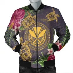 Hawaii Kanaka Turtle Hibiscus Plumerian Polynesia Bomber Jacket - Alena Style Purple
