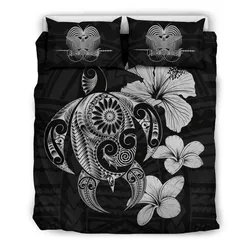 FamilyGater Bedding Set - Cover and Pillow Cases Papua New Guinea Hibiscus Plumeria Mix Polynesian Turtle Gray J1