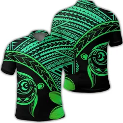 Hawaiian Turtle Plumeria Kakau Polynesian Quilt Polo Shirt Neo Green