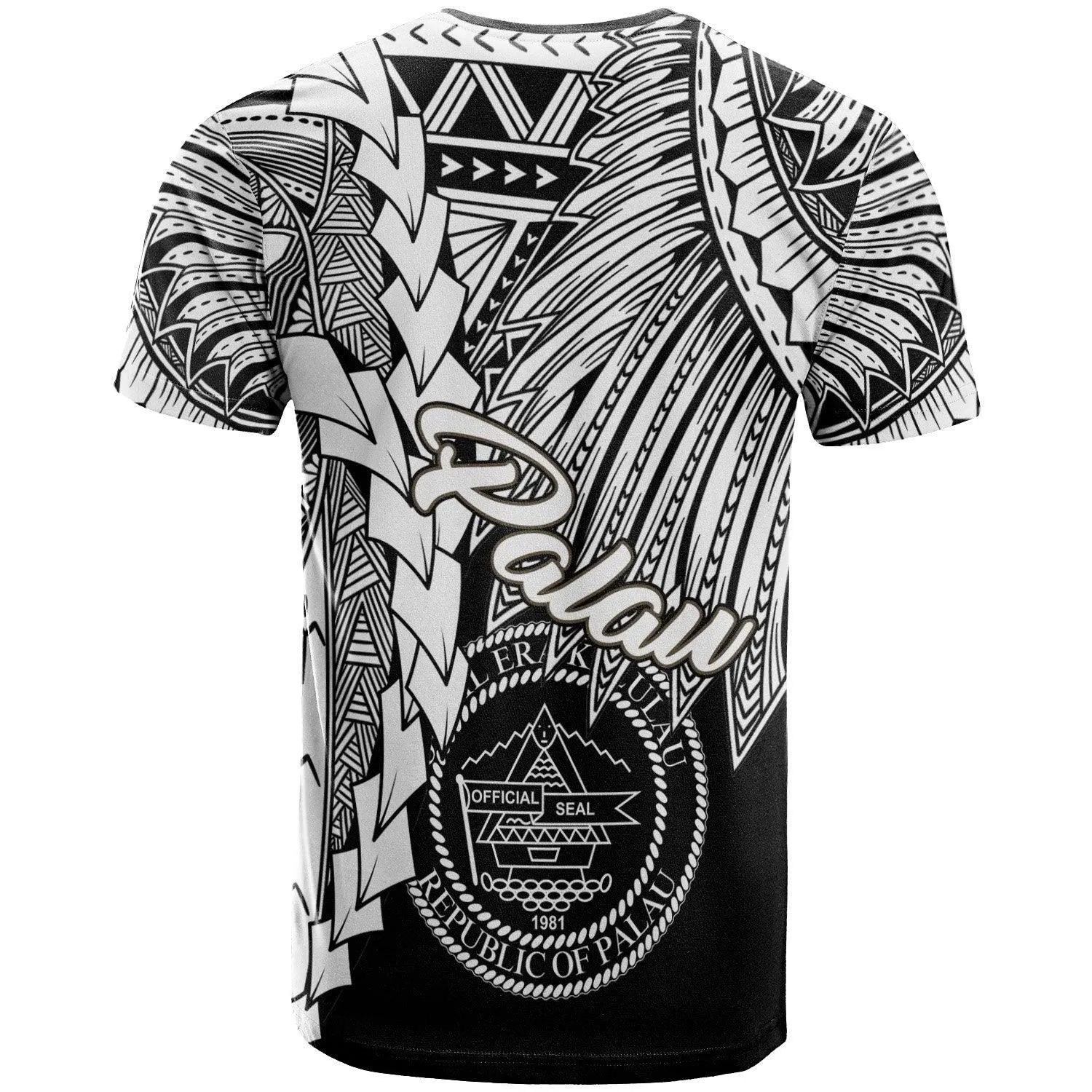 Palau Polynesian T-Shirt - Tribal Wave Tattoo White