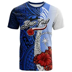 Chuuk Micronesia Custom Personalised T-Shirt - Coat Of Arm With Hibiscus Blue - BN12