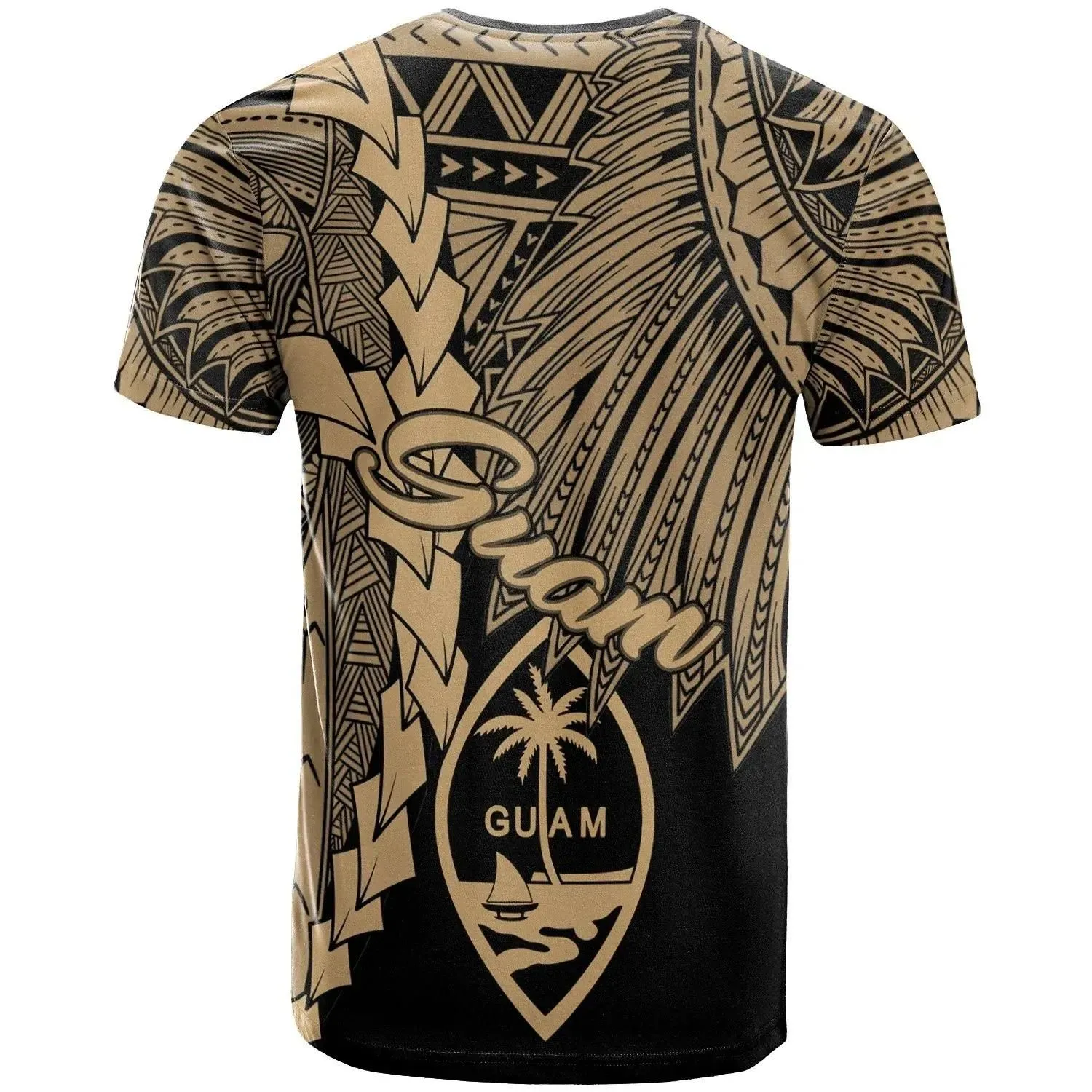 Guam Polynesian T-Shirt Tribal Wave Tattoo Gold  12