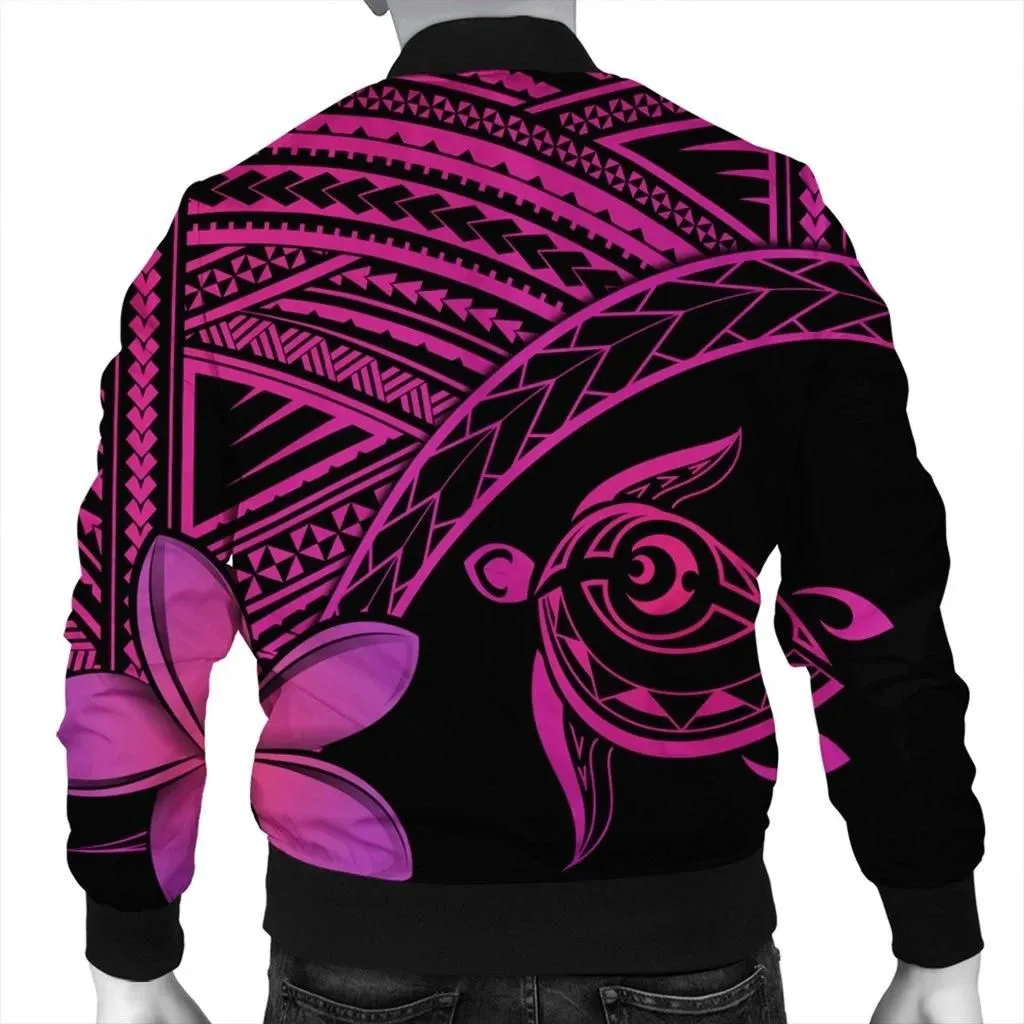 FamilyGater Jacket - Hawaiian Turtle Plumeria Kakau Polynesian Quilt Bomber Jacket Neo Pink AH - J0R