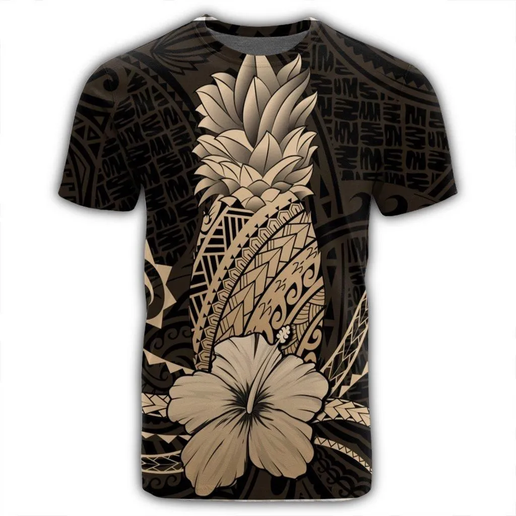 Hawaii Polynesian Pineapple Hibiscus T-Shirt - Gold - AH