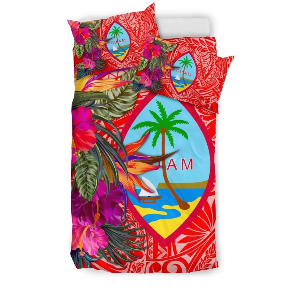 Guam Bedding Set - Hibiscus Polynesian Pattern Red Version