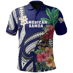 American Samoa All Over Print Polo Shirt Coat Of Arms Polynesian With Hibiscus - Blue TH5