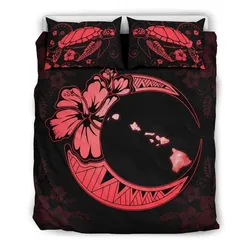 Hawaiian Map Hibiscus Turtle Polynesian Moon Bedding Set Red
