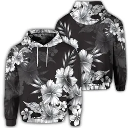 Hawaiian Hibiscus Black And White Polynesian Hoodie
