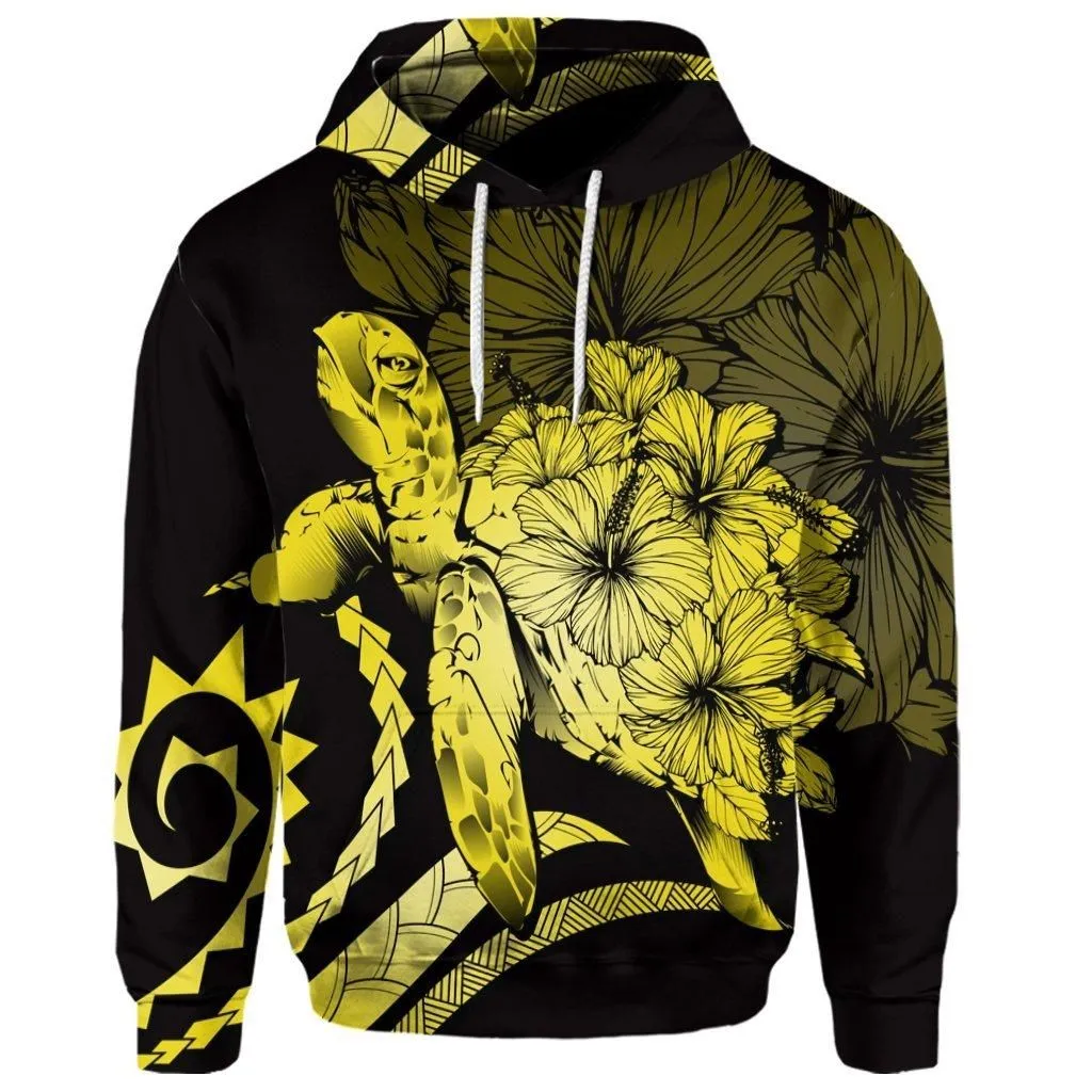 (Personalised) Hawaiian - Hawaii Turtle Hibiscus Polynesian Vintage Hoodie - Yellow - AH