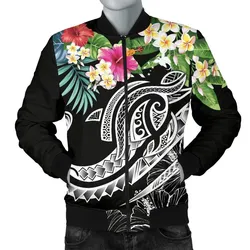 Papua New Guinea Polynesian Mens Bomber Jacket - Summer Plumeria Black