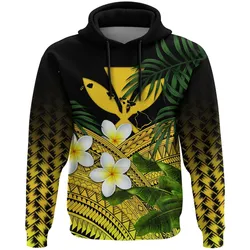 Kanaka Maoli (Hawaiian) Hoodie, Polynesian Plumeria Banana Leaves Yellow