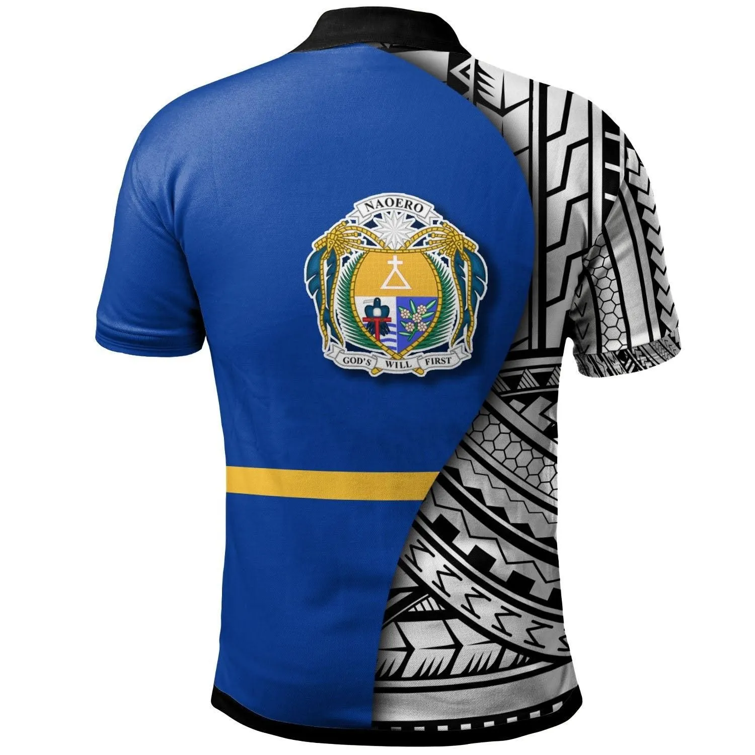 Nauru Polo Shirt- Coat Of Arm and Polynesian Patterns