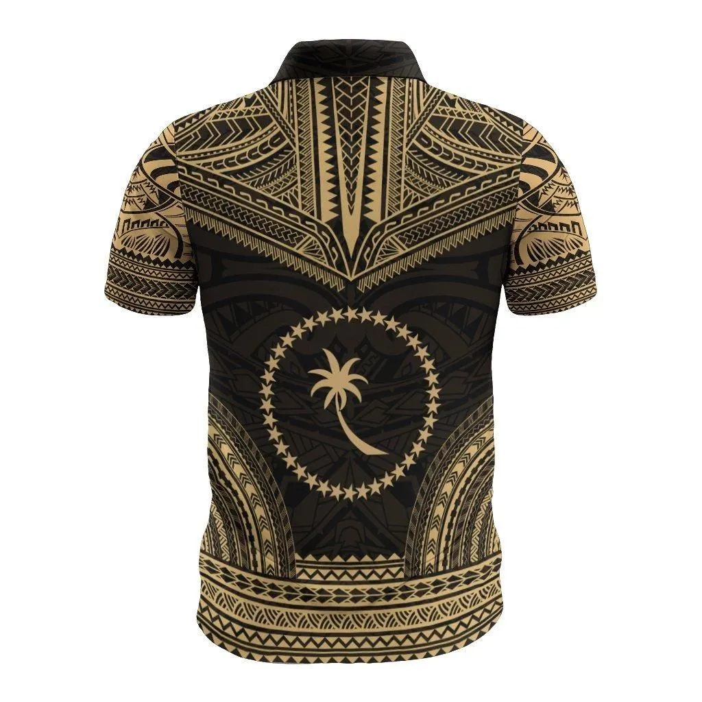 Chuuk Polo Shirt - Chuuk Flag Polynesian Chief Tattoo Gold Version