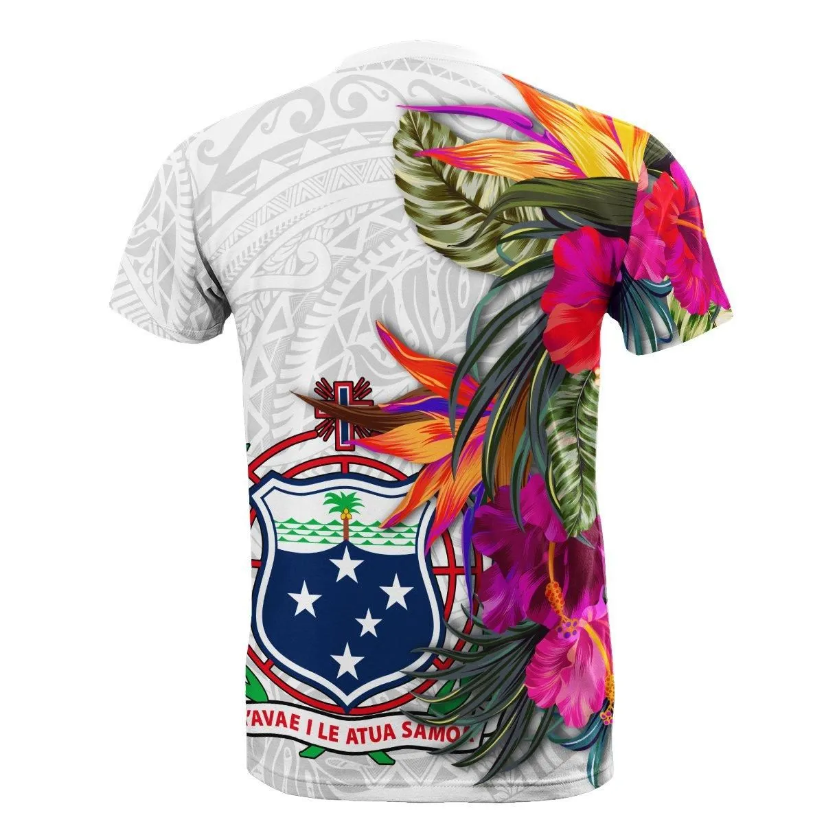 Samoa T-Shirt Hibiscus Polynesian pattern white