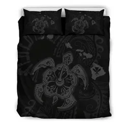 FamilyGater Bedding Set - Cover and Pillow Cases Hawaiian Map Kanaka Hibiscus Turtle Gray Polynesian - AH - J4