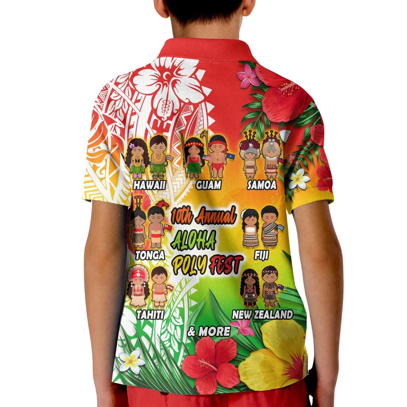 Aloha Poly Fest Polo Shirt KID Polynesian Pattern With Tropical Flowers LT14