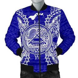American Samoa Polynesian Mens Bomber Jacket Map Blue