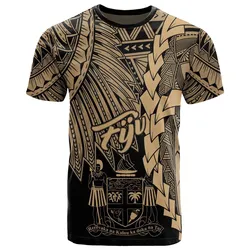Fiji Polynesian T-Shirt - Tribal Wave Tattoo Gold