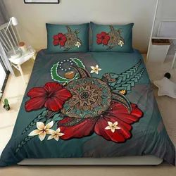 Pohnpei Red Hibiscus Sea Turtle Bedding Set Bedroom Decor