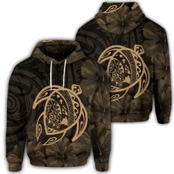 Hawaiian Map Turtle Kanaka Hibiscus Polynesian Hoodie - Gold
