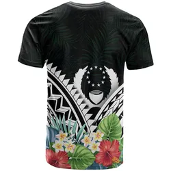 Pohnpei Polynesian T shirts - Pohnpei Coat of Arms and Polynesian Tropical Flowers White