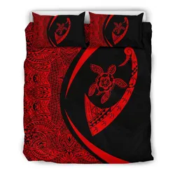 FamilyGater Home Set - Hawaiian Turtle Fish Hook Hibiscus Polynesian Bedding Set - Circle Style Red - AH - J5