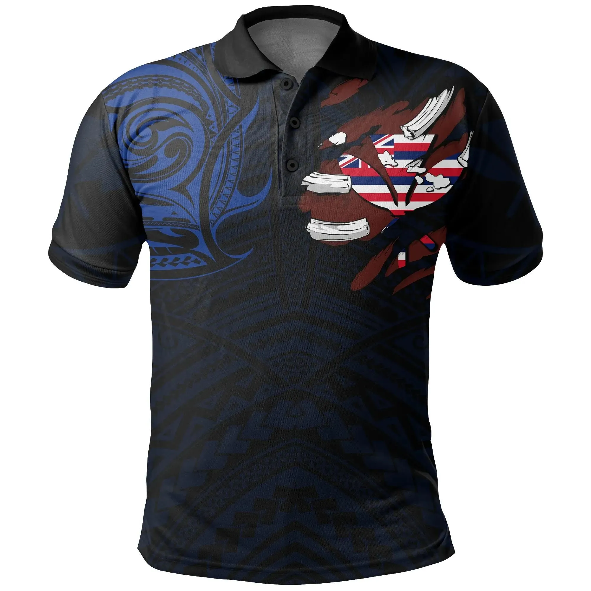 Alohawaii Shirt - Hawaiian Kanaka Polo Shirt Heart Tattoo Blue - AH J1